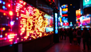 A photograph of a vibrant led display in action