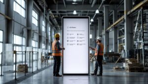 A photograph of capture a photograph of a 12 ft aluminum walk board set up in an industrial or construction environment