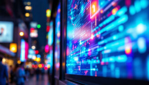 A photograph of a vibrant led display in action