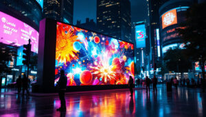 A photograph of a vibrant led display in use