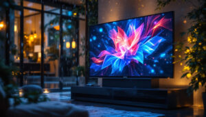 A photograph of capture a photograph of a stylish weatherproof tv cabinet outdoors