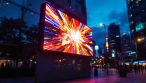A photograph of a vibrant led display in action