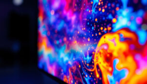 A photograph of a vibrant oled display showcasing vivid colors and sharp contrasts