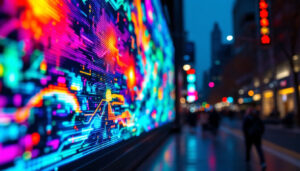 A photograph of a vibrant led display in action