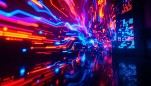 A photograph of a vibrant plasma light display in a dark setting