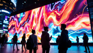 A photograph of capture a photograph of a vibrant led display showcasing dynamic visuals