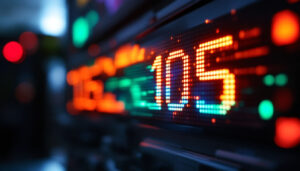 A photograph of a close-up of a direct logic 105 led display in action