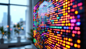 A photograph of a vibrant matrix led panel in use