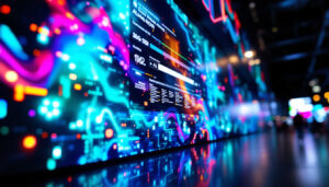 A photograph of a vibrant led display showcasing high-resolution visuals in a dynamic environment
