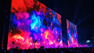 A photograph of a vibrant led display in action