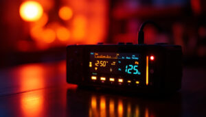 A photograph of capture a photograph of a close-up view of an off-the-grid controller's led display