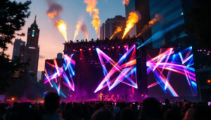 A photograph of a vibrant led display in action
