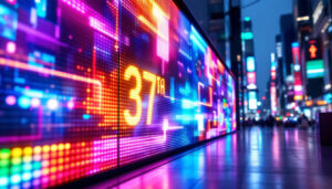 A photograph of a vibrant led display in action
