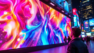 A photograph of a vibrant outdoor led display in action