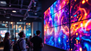 A photograph of a vibrant led video wall in action