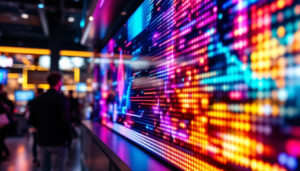 A photograph of a vibrant custom led display screen in use
