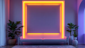 A photograph of a modern wall panel featuring integrated led lights