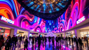 A photograph of capture a photograph of the vibrant led display at the largest mall in las vegas