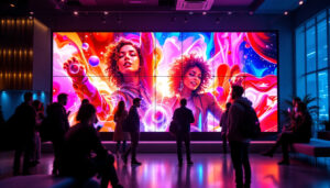 A photograph of a vibrant led display in a commercial setting