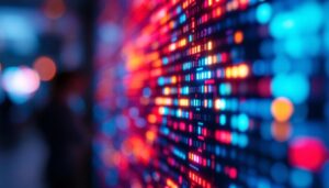 A photograph of a close-up shot of an led display showcasing vibrant colors and intricate pixel details