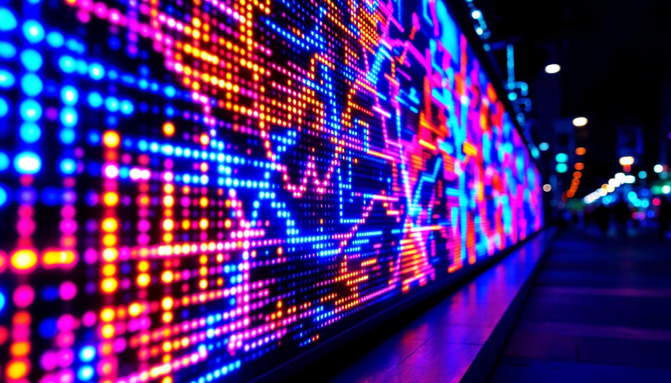 A photograph of capture a photograph of a vibrant led display in miami