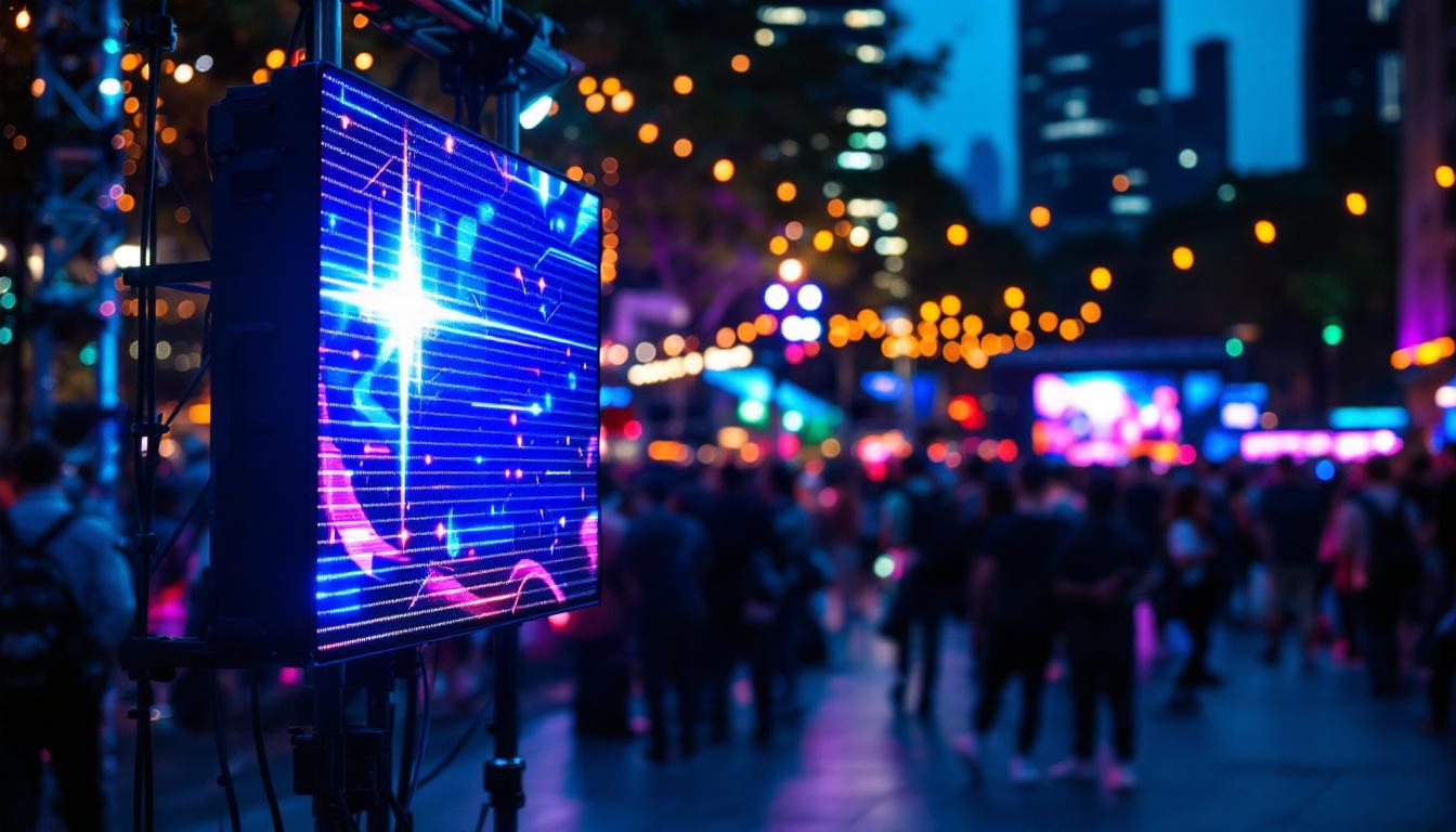 A photograph of capture a photograph of a vibrant outdoor led display in use during a lively event