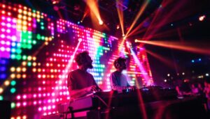 A photograph of a vibrant led display in action