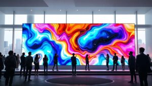 A photograph of a vibrant 10-foot led display in a dynamic setting