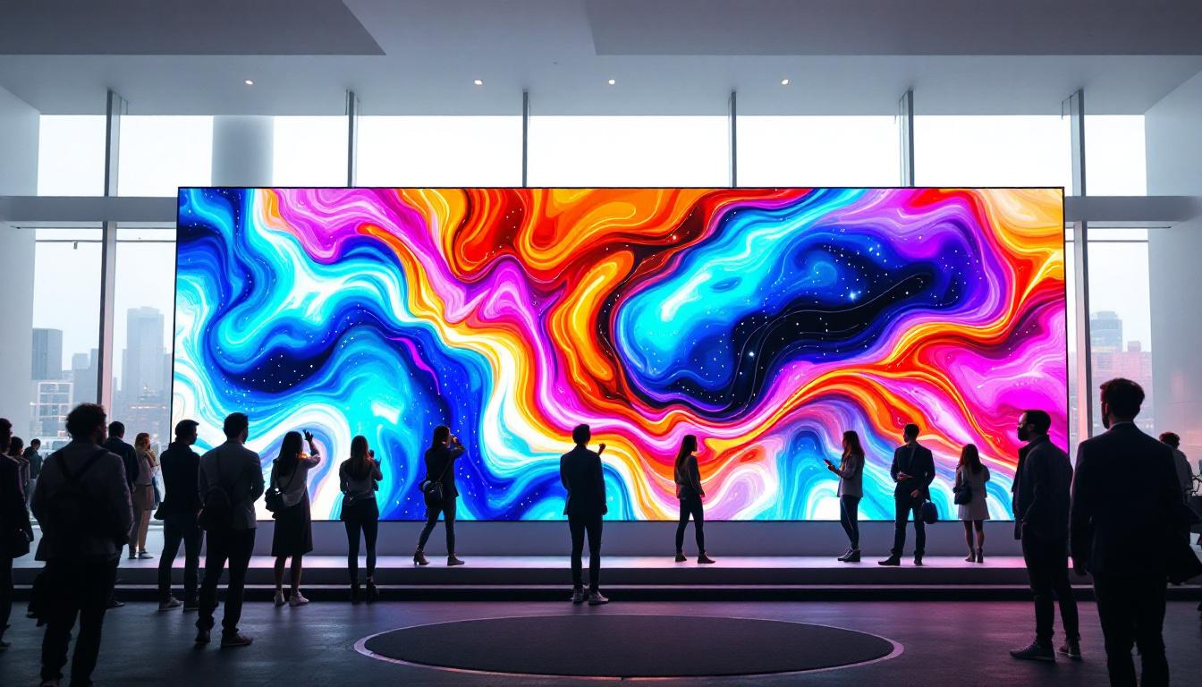 A photograph of a vibrant 10-foot led display in a dynamic setting