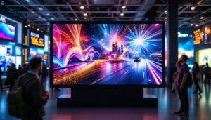 A photograph of a high-resolution led display in a dynamic setting