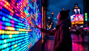 A photograph of a vibrant led display in action