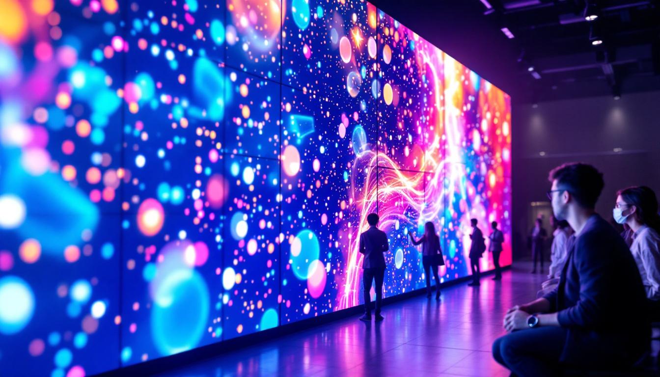 A photograph of a vibrant led video wall in a dynamic setting