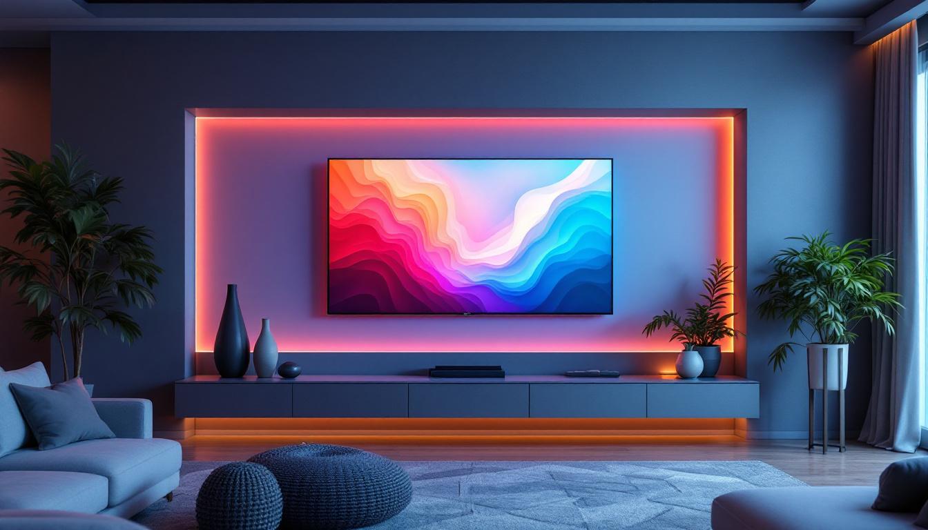 A photograph of a stylish living room featuring a sleek