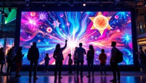 A photograph of a vibrant led videowall in use