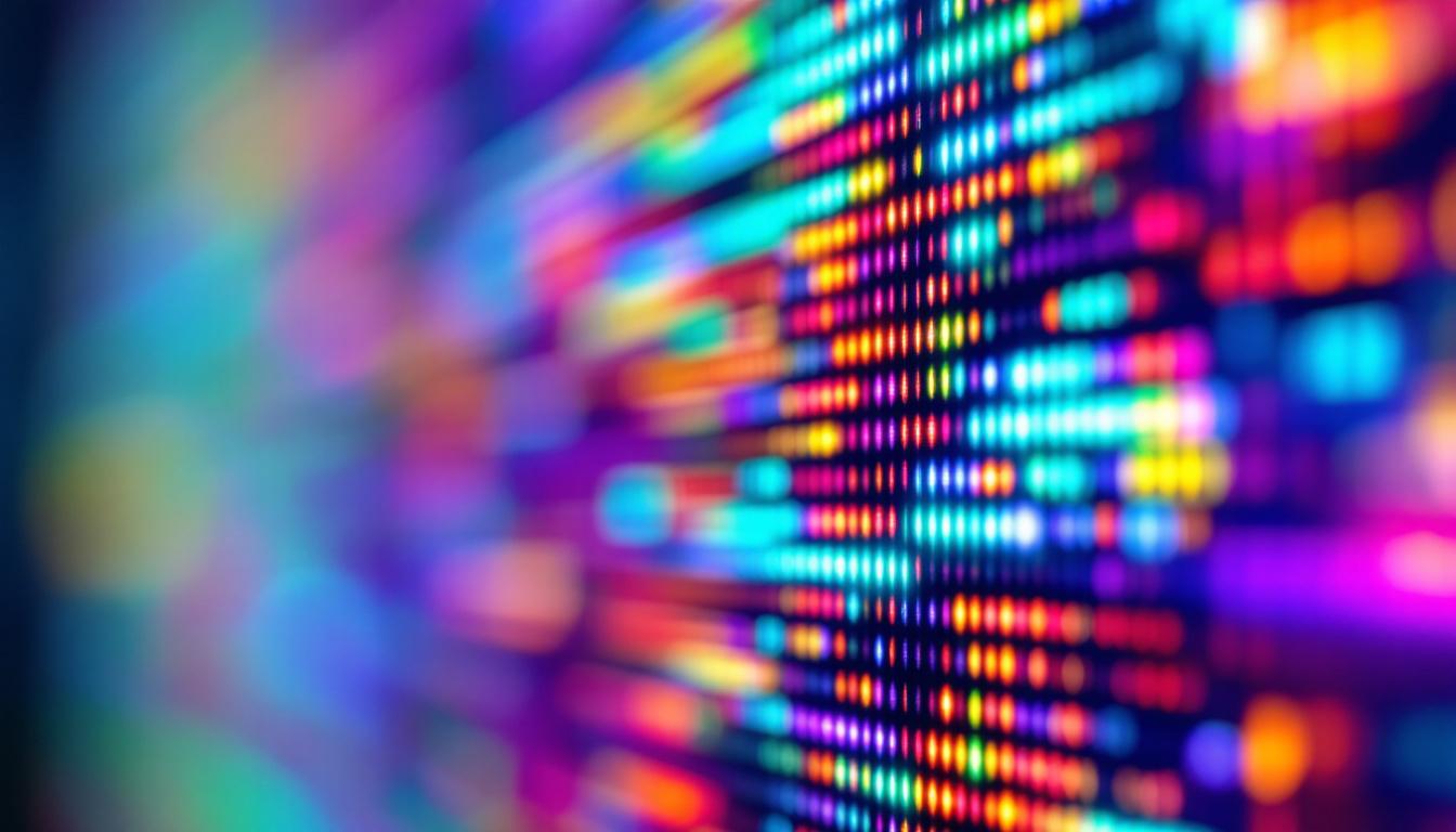 A photograph of a close-up view of a microled panel showcasing its vibrant colors and intricate pixel structure