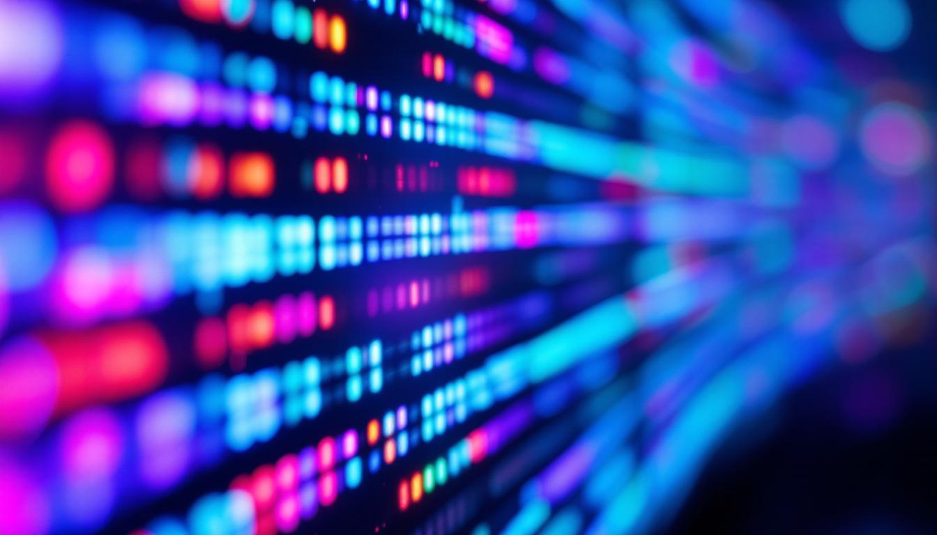 A photograph of a close-up of a vibrant led display showcasing various colors and patterns