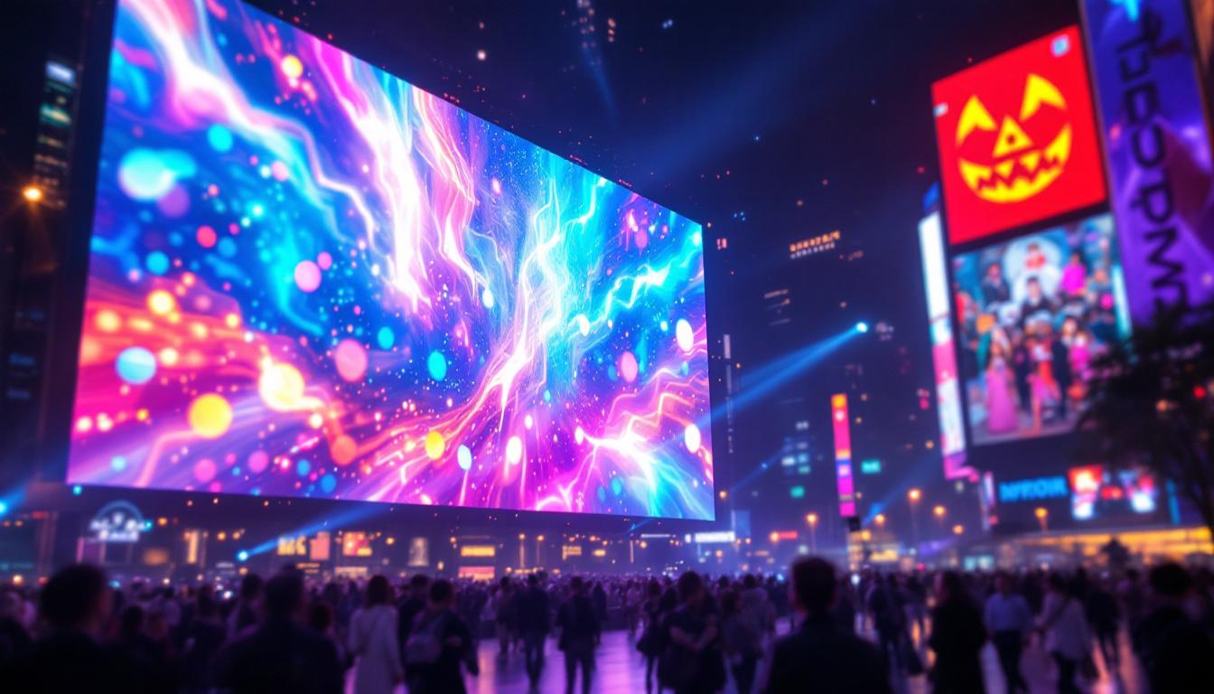 A photograph of a vibrant led display in action