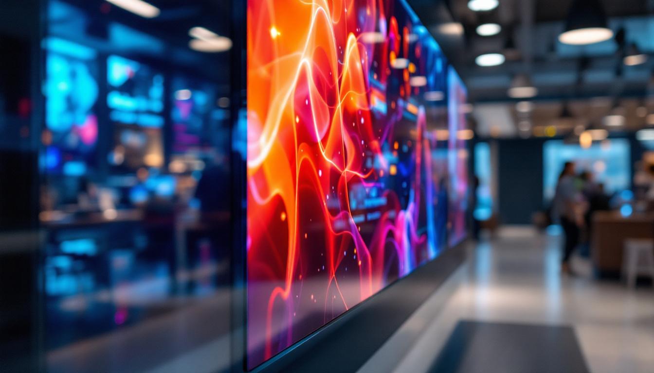 A photograph of a vibrant led display in a commercial setting