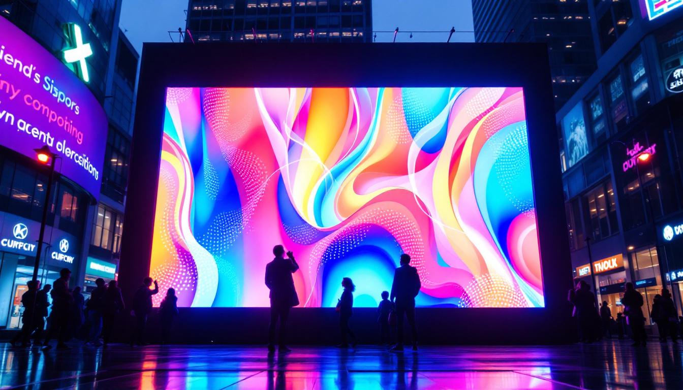 A photograph of a vibrant led display in a dynamic urban setting