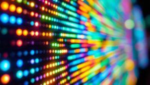 A photograph of a close-up view of a vibrant led display in use