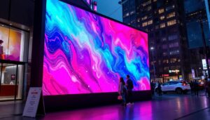 A photograph of a vibrant outdoor led signage display in action