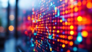 A photograph of a close-up of a vibrant led display showcasing vivid colors and sharp details