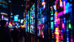A photograph of a vibrant led display in action