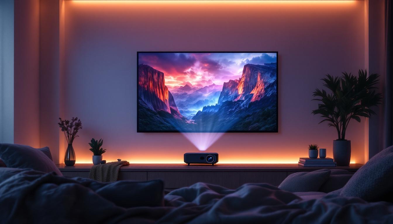 A photograph of a sleek led wall projector in action