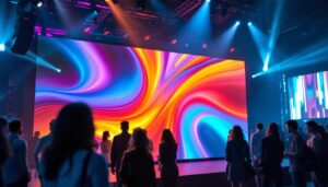 A photograph of a vibrant led display in action at an event