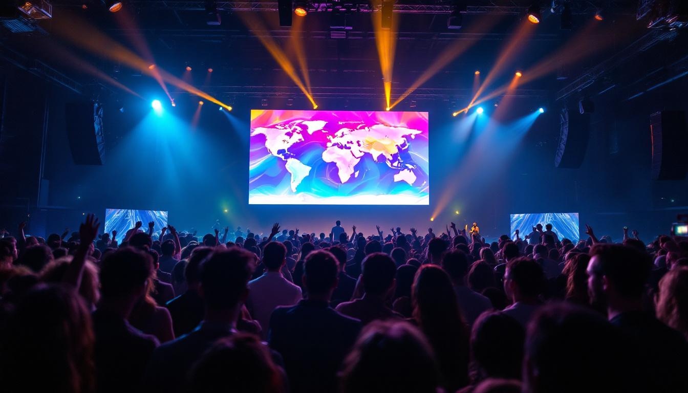 A photograph of a vibrant rental led screen in use at an event