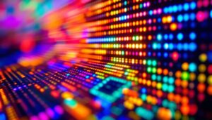 A photograph of a close-up shot of a vibrant smd led display in action
