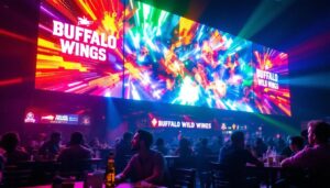 A photograph of the vibrant led display at buffalo wild wings in san bernardino