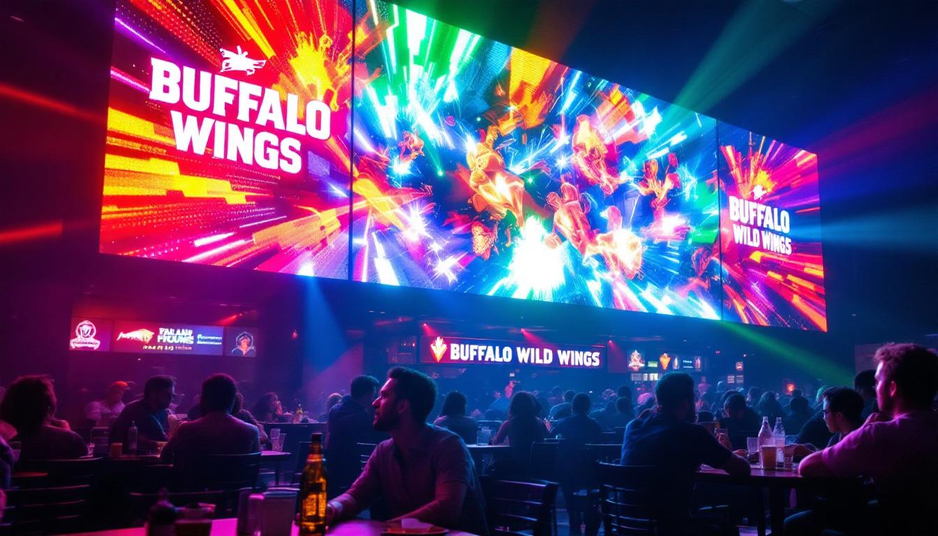 A photograph of the vibrant led display at buffalo wild wings in san bernardino