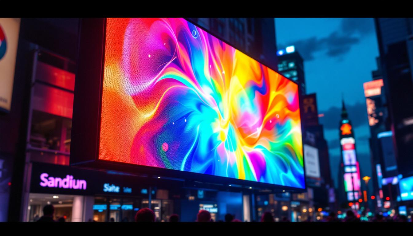 A photograph of a vibrant led display in action